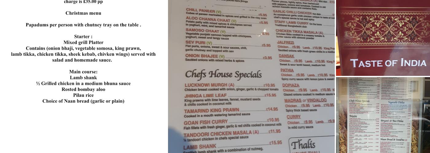 Taste of India Euston Menu