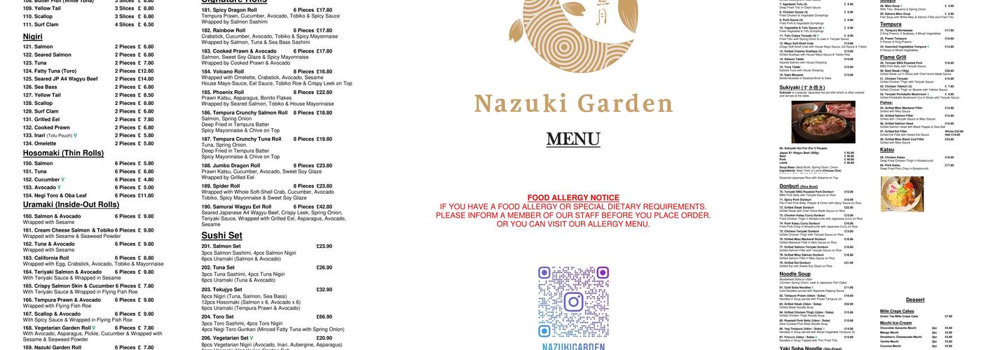 Nazuki Garden Menu
