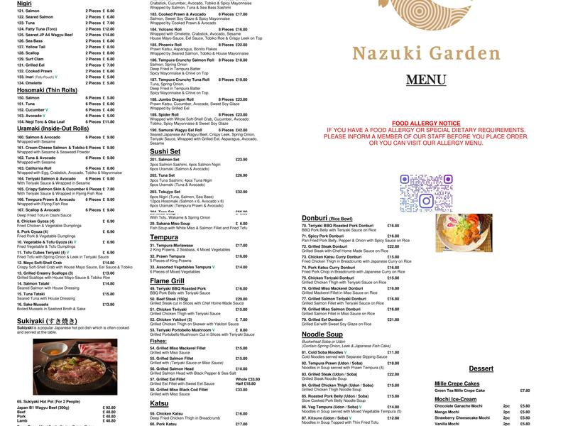 Nazuki Garden Menu