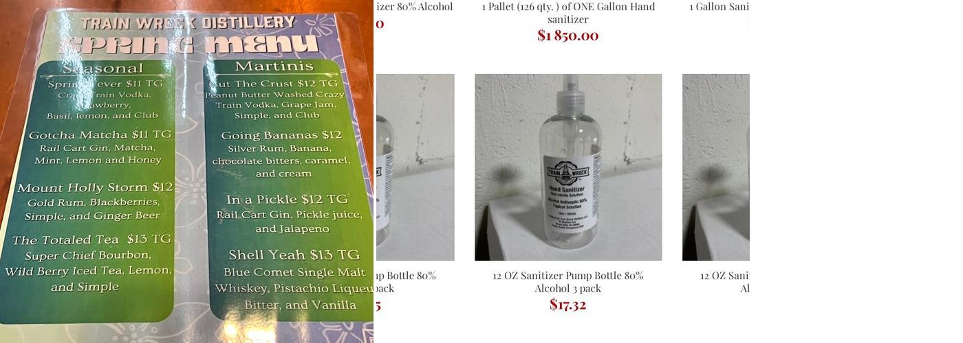 Train Wreck Distillery Menu