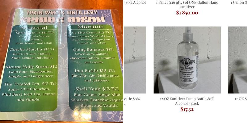 Train Wreck Distillery Menu