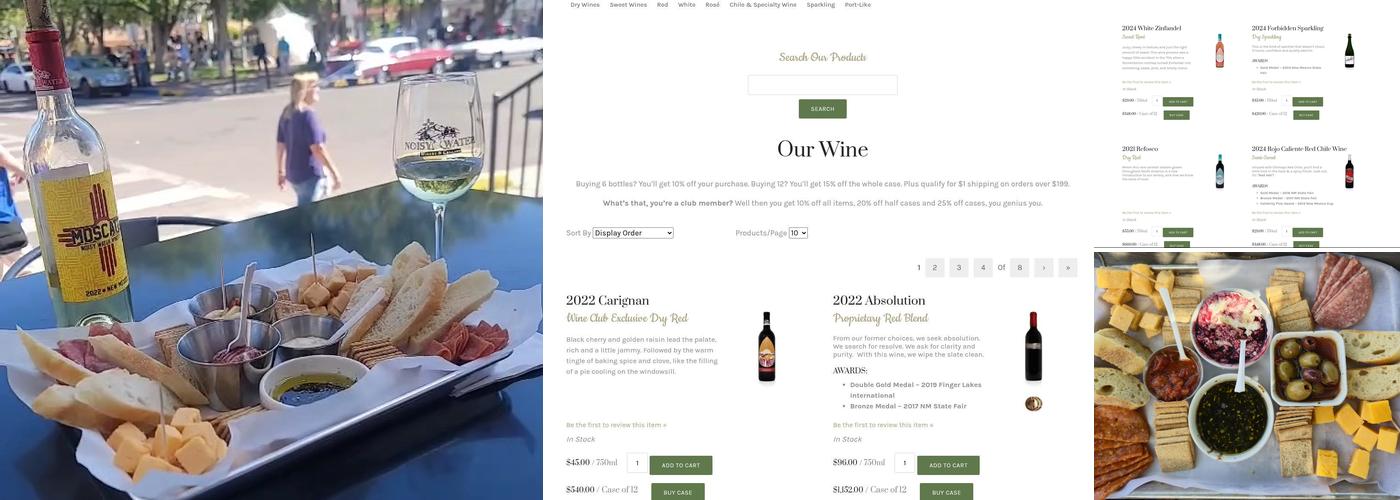 Noisy Water Winery Menu