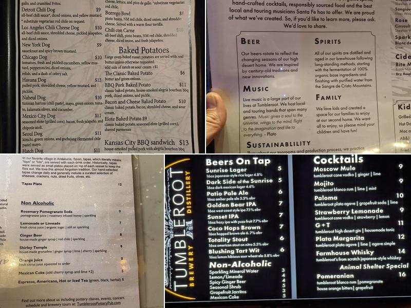 Tumbleroot Brewery and Distillery Menu