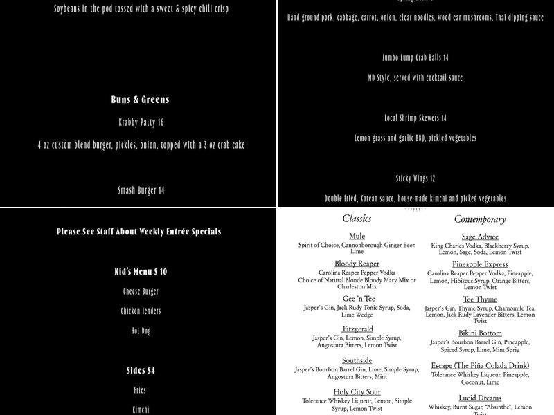 Charleston Distilling Co Menu
