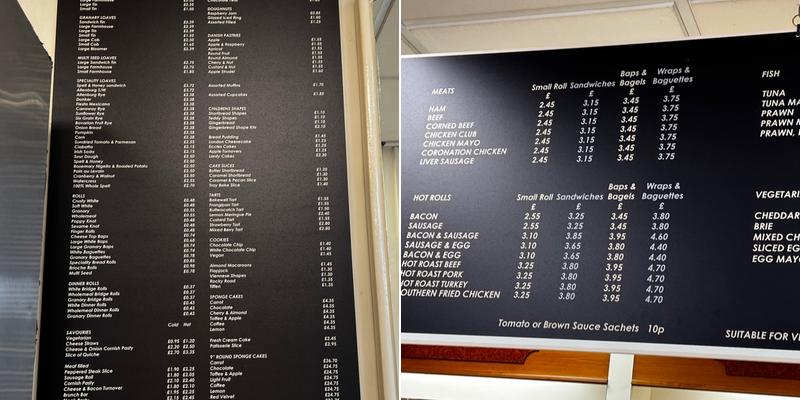 Tongham Village Bakery Menu