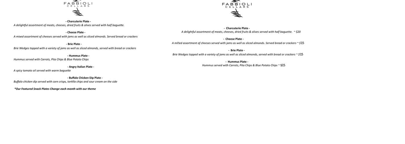 Fabbioli Cellars Menu