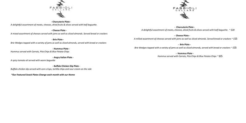 Fabbioli Cellars Menu