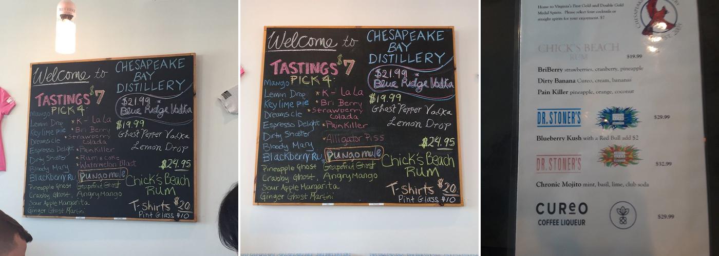 Chesapeake Bay Distillery Menu