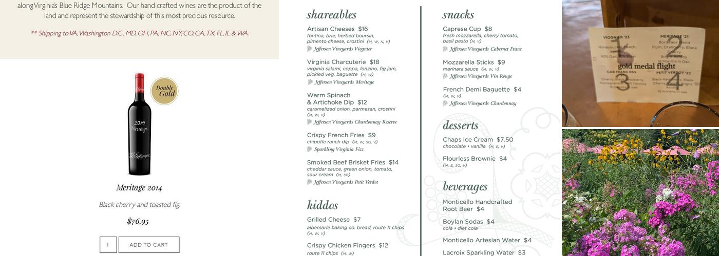 Jefferson Vineyards Menu