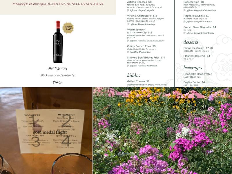 Jefferson Vineyards Menu