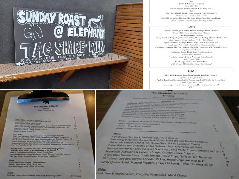 The Elephant and Castle Pub Menu
