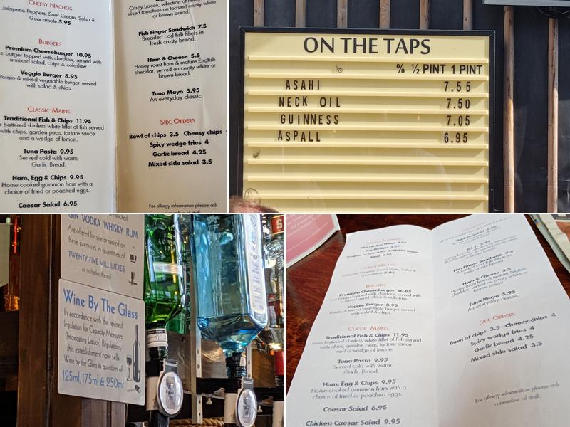 The Shipwrights Arms Menu