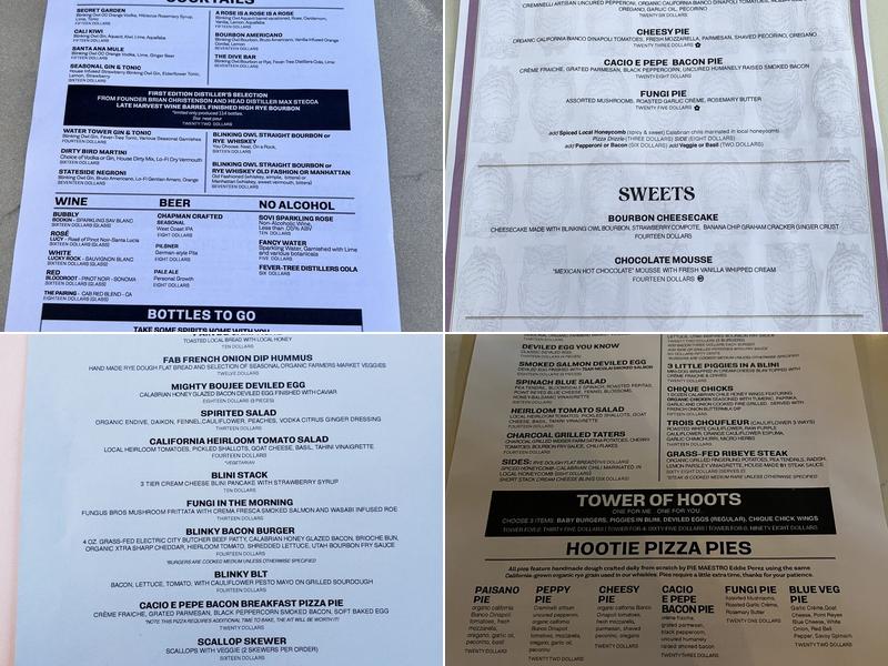 Blinking Owl Distillery Menu