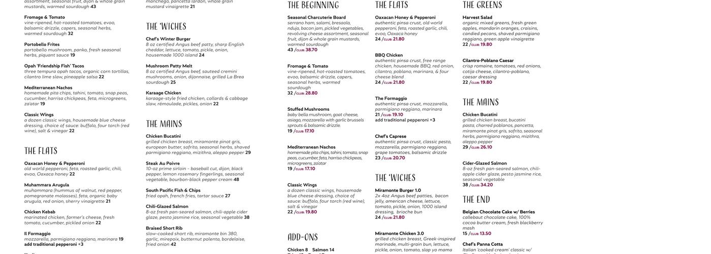 Miramonte Winery Menu