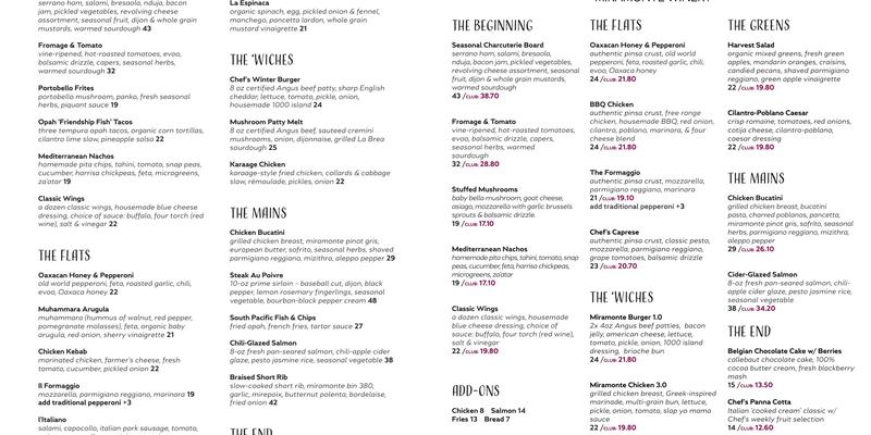 Miramonte Winery Menu