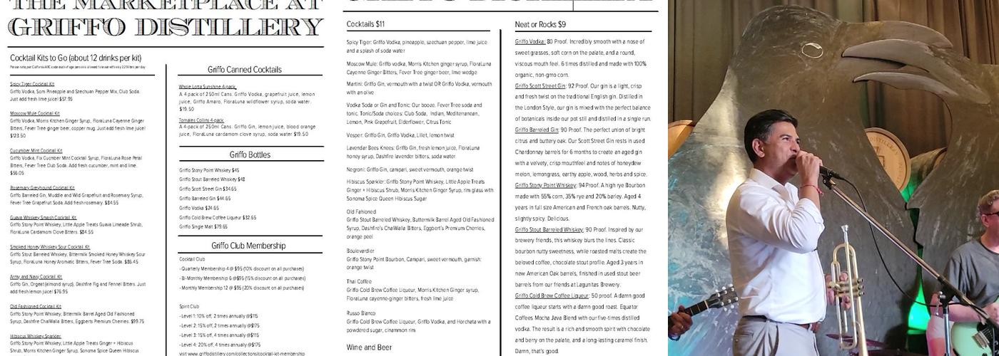 Griffo Distillery & Tasting Bar Menu