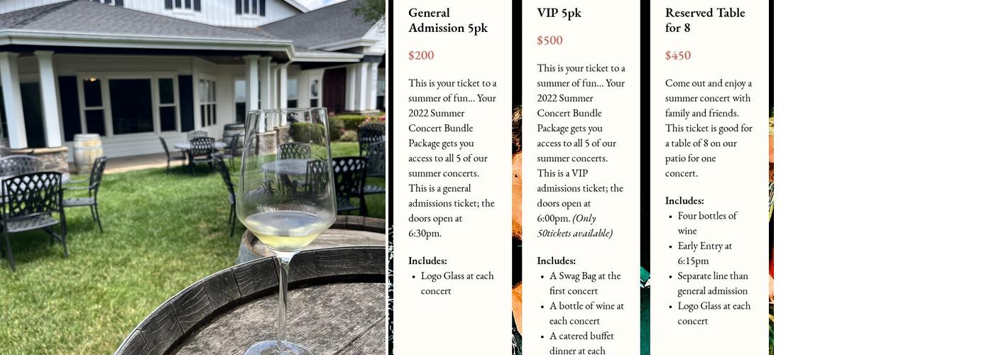 Hannah Nicole Vineyards Menu