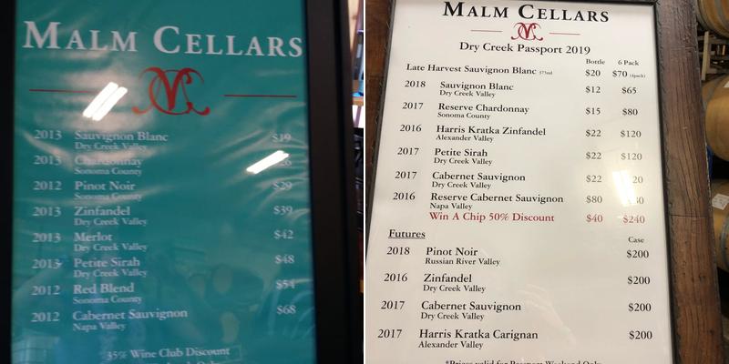 Malm Cellars Menu