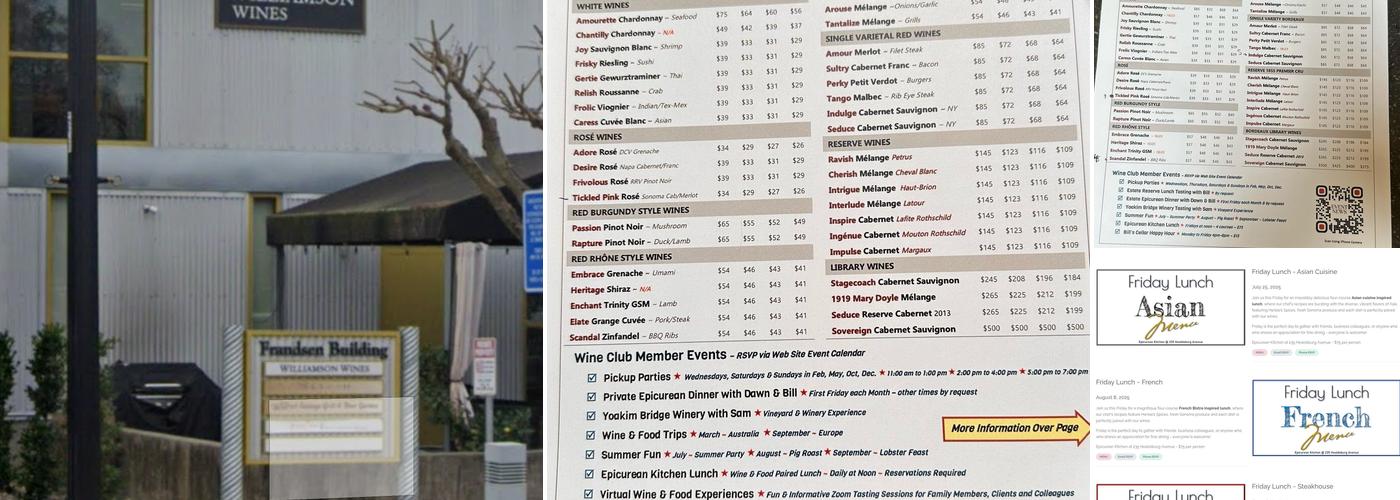 Williamson Wines Menu