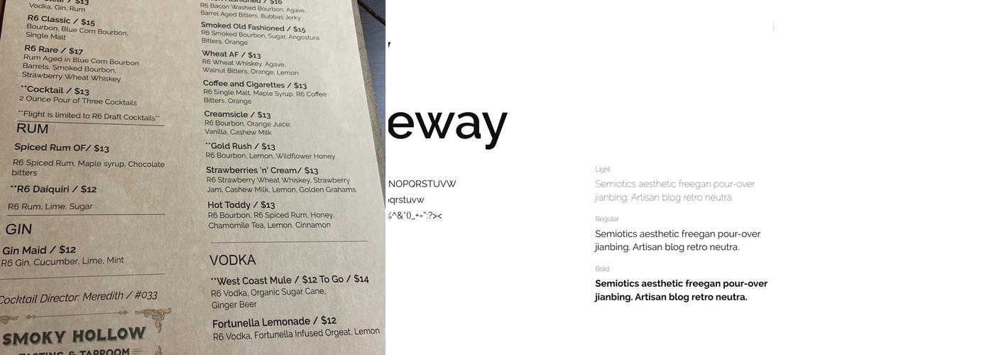 R6 Distillery Menu