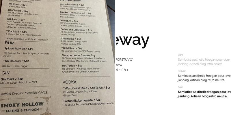 R6 Distillery Menu