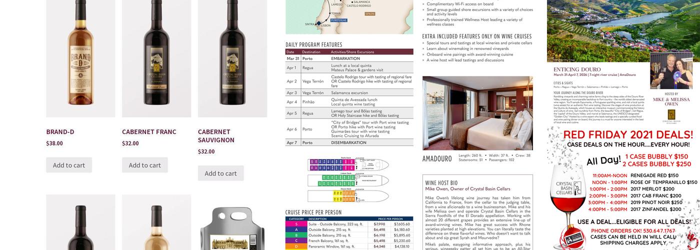 Crystal Basin Cellars Menu