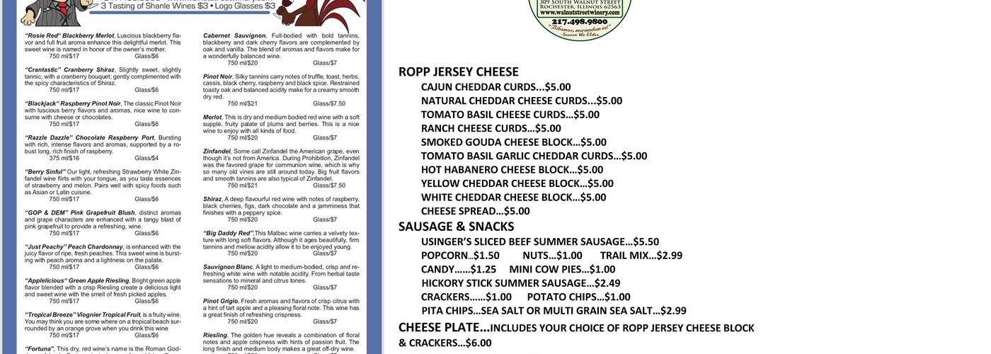 Walnut Street Winery Menu