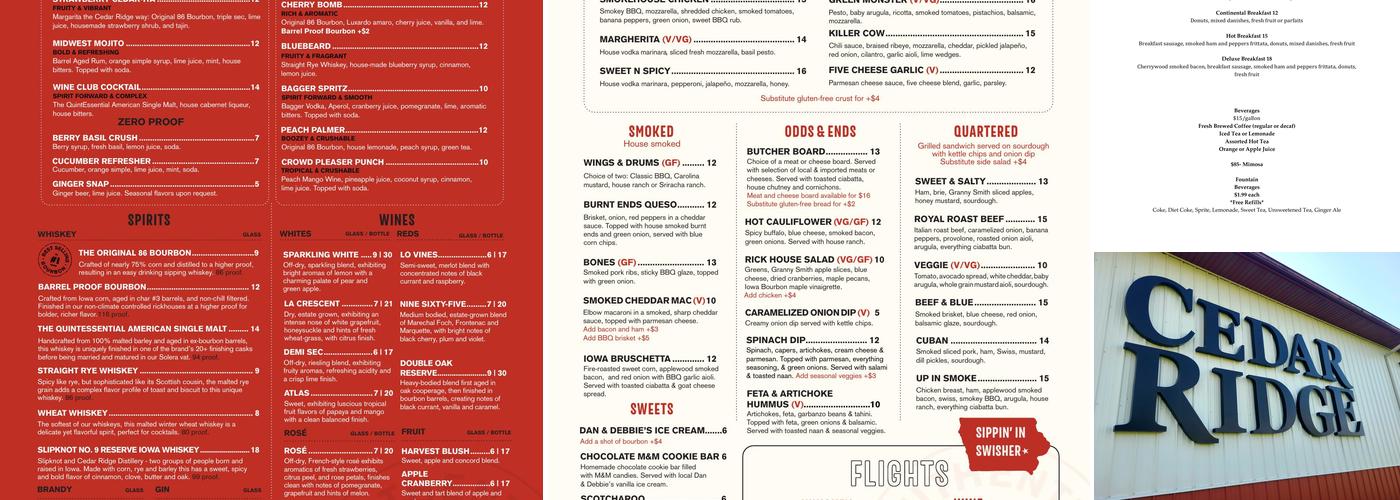 Cedar Ridge Distillery Menu