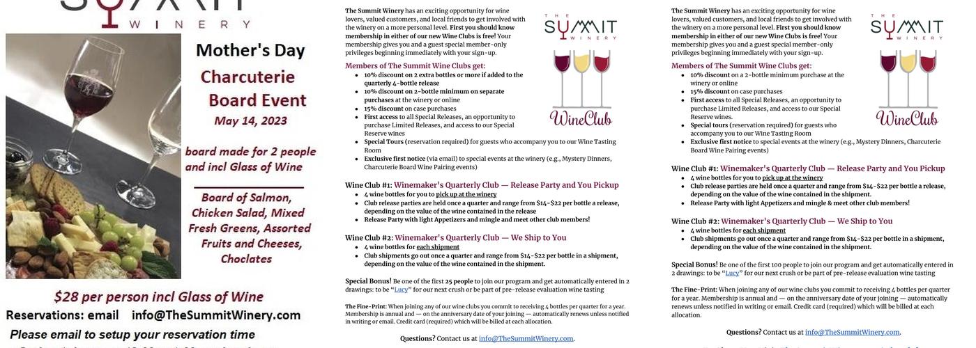 Summit Winery Menu