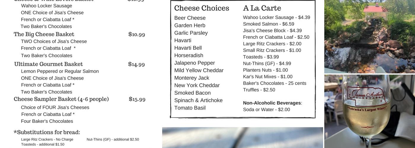 James Arthur Vineyards Menu