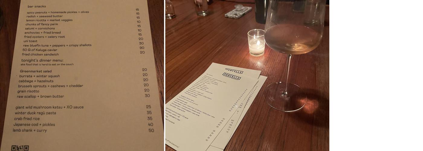 Parcelle Chinatown Menu