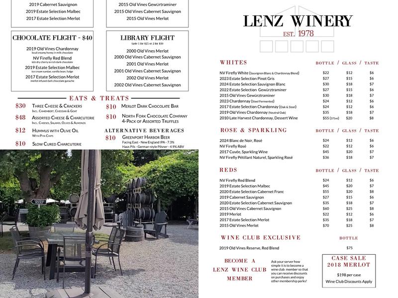 Lenz Winery Menu