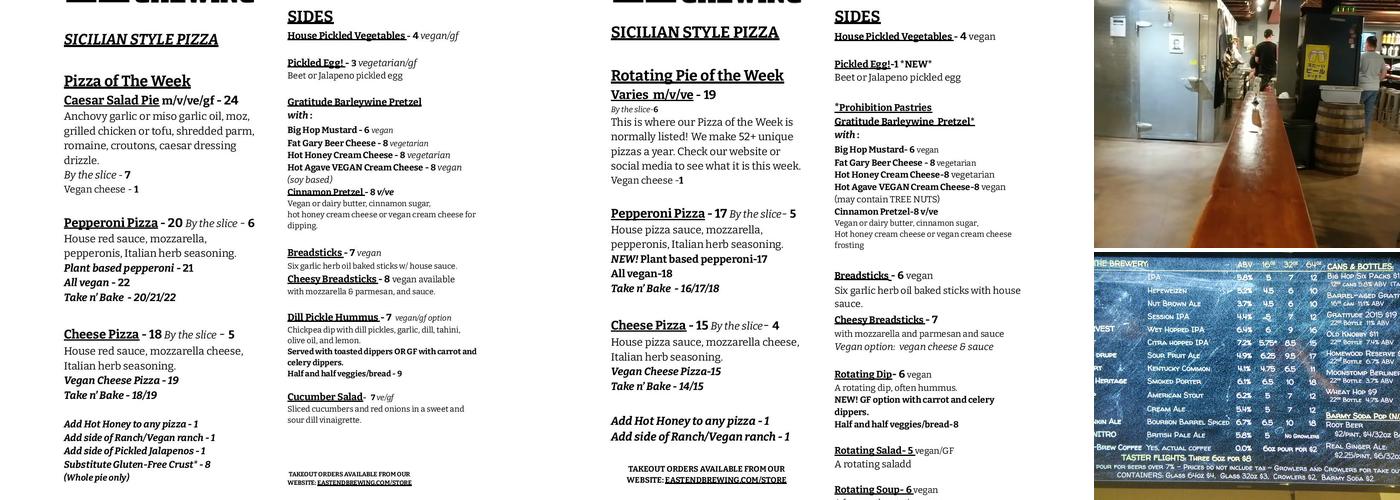 East End Brewing Company Menu