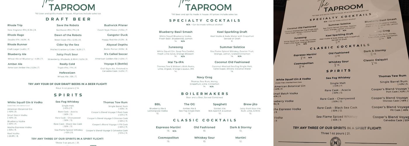 Newport Craft Brewing & Distilling Co. Menu