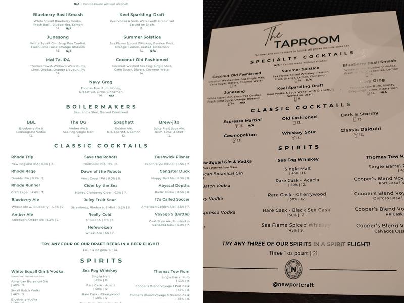 Newport Craft Brewing & Distilling Co. Menu