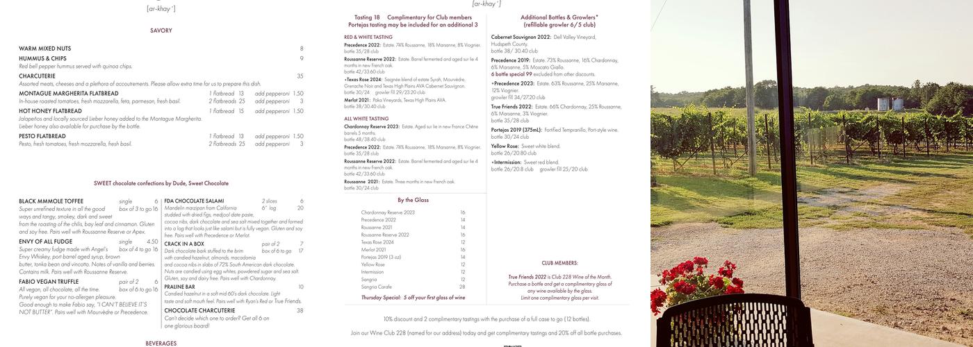 Arché Winery & Vineyard Menu