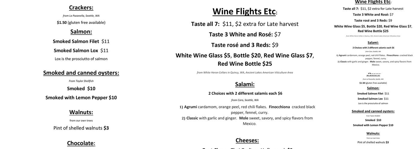 White Heron Cellars Menu