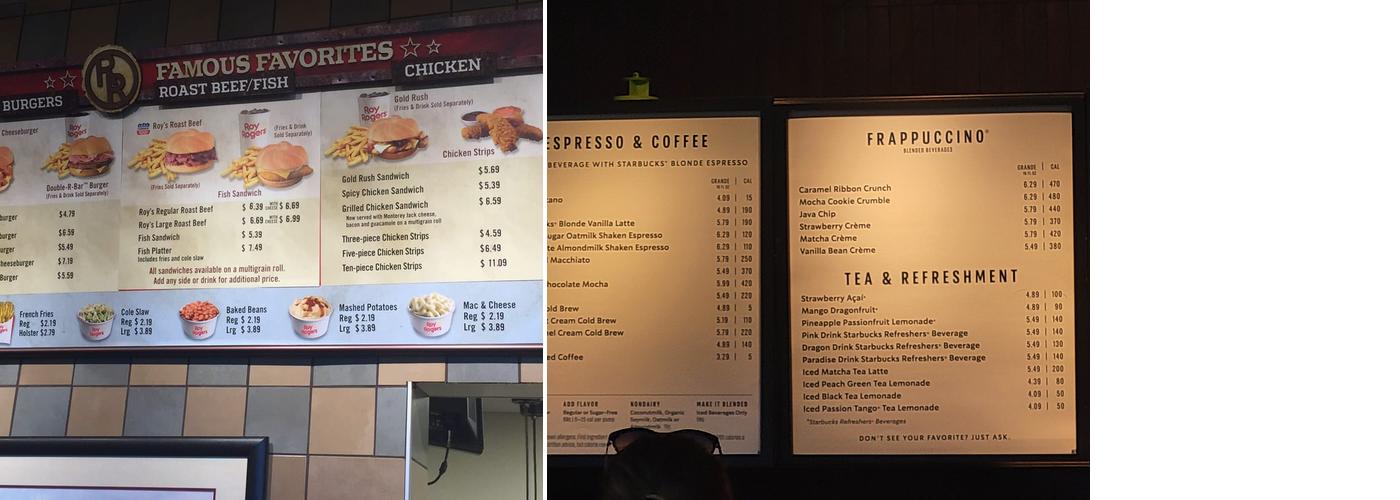 Blue Mountain Service Plaza Menu