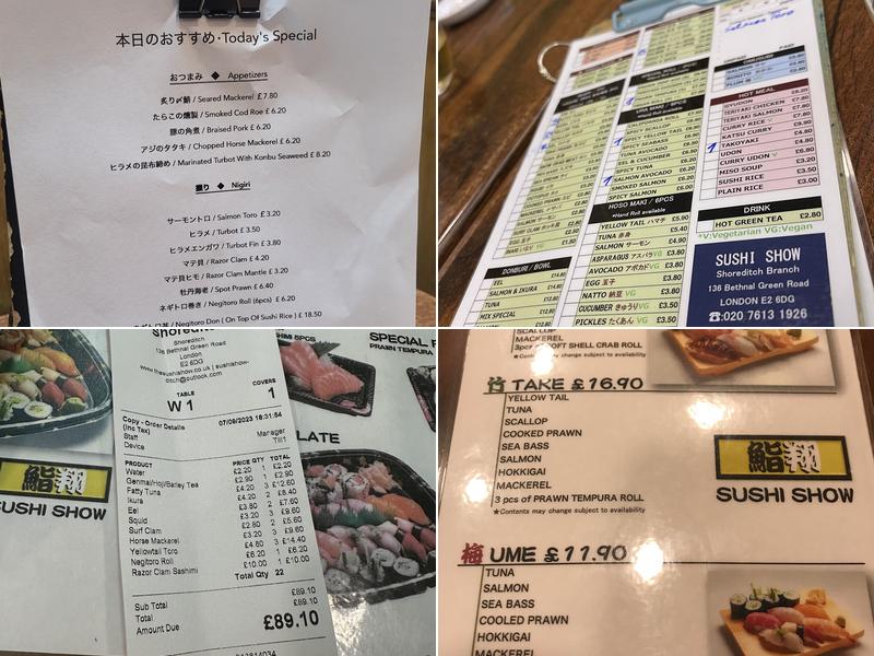 Sushi Show Shoreditch Menu