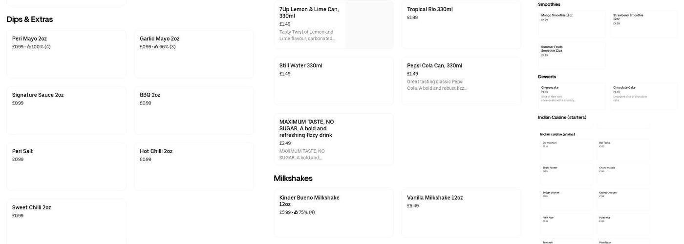 Red Rooster's Peri Peri Menu