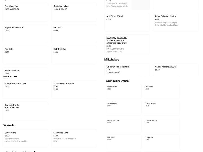 Red Rooster's Peri Peri Menu