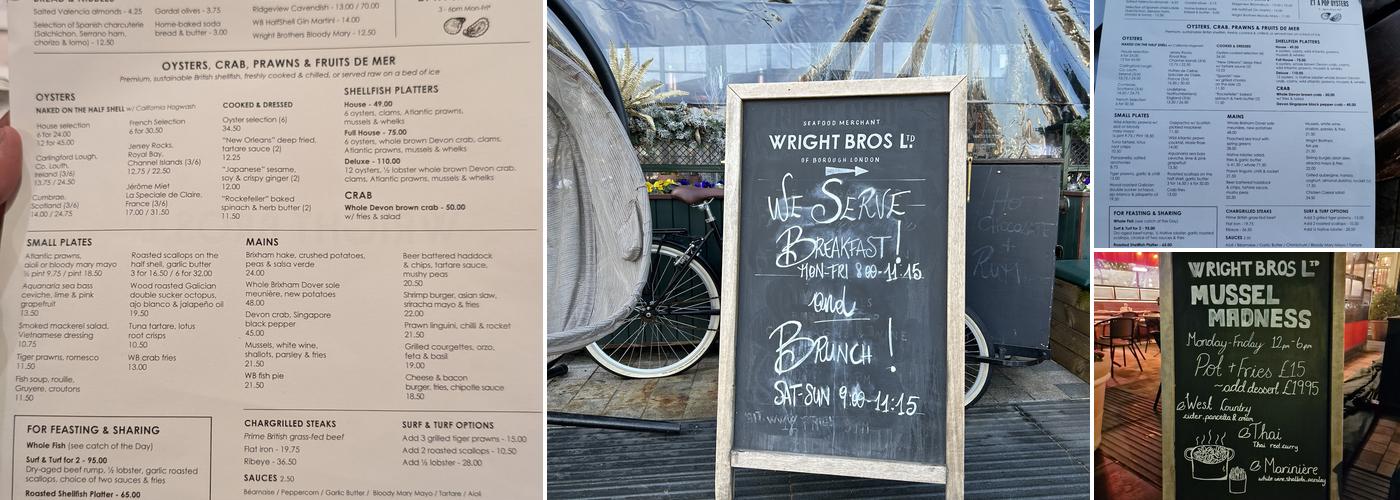 Wright Brothers Battersea Power Station Menu