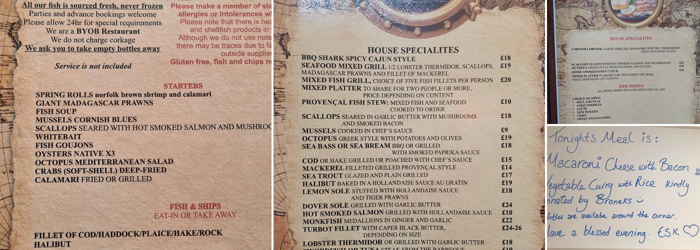 Bronek's Fish Restaurant Menu