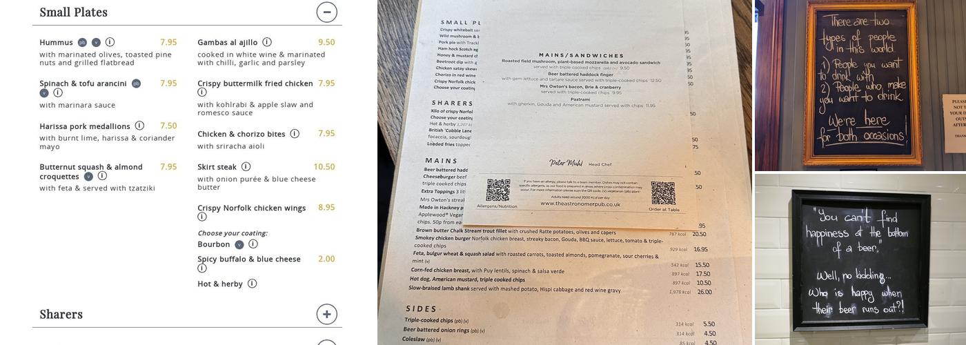 The Astronomer, EC1 Menu