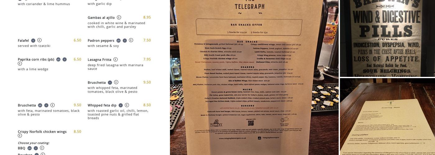 The Telegraph, Moorgate Menu