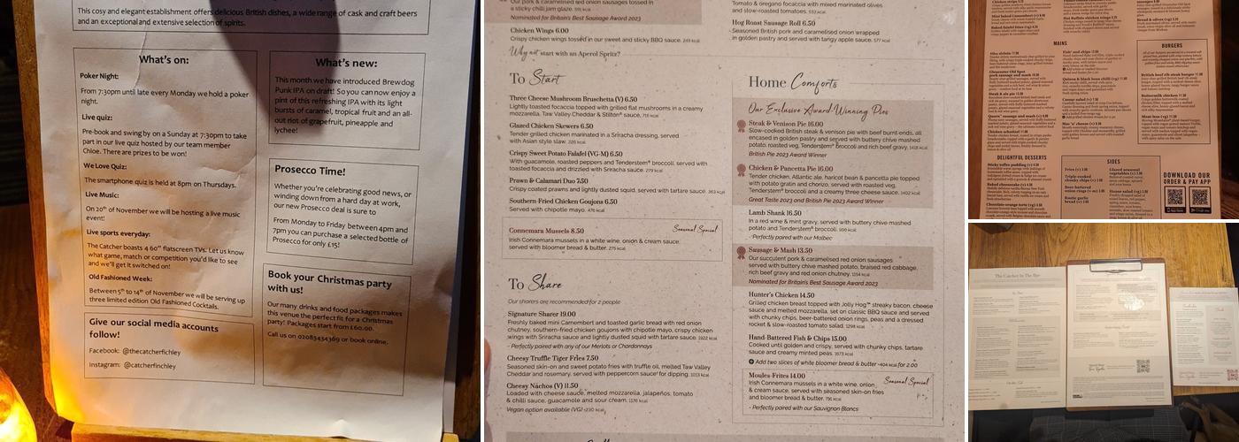 The Catcher In The Rye Menu