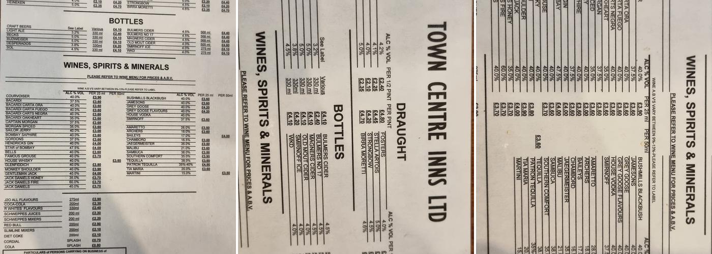 The Farriers Arms Menu