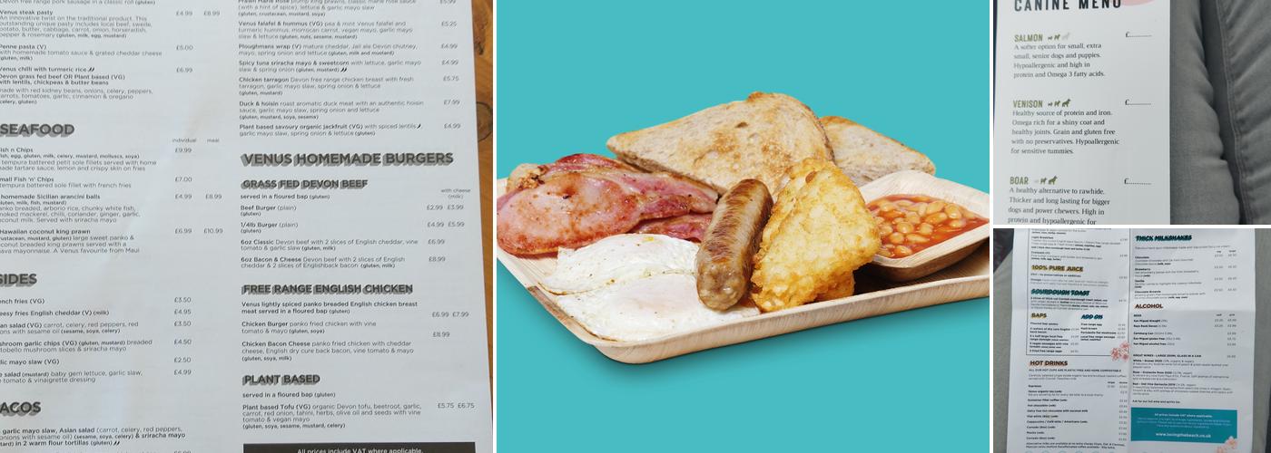 The Venus Cafe Broadsands Menu