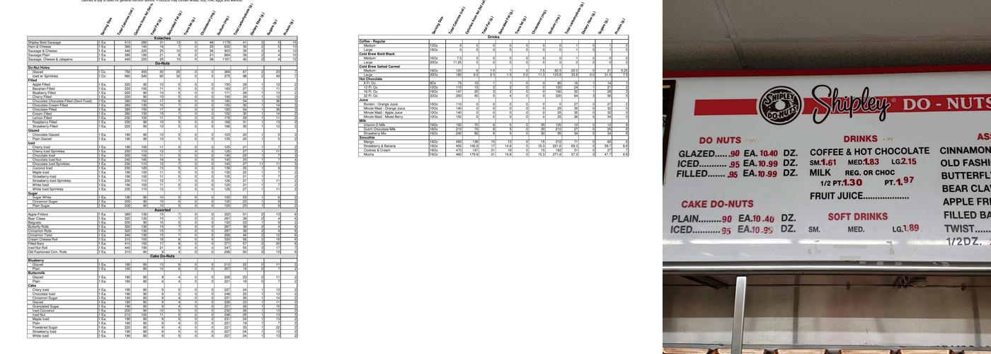 Shipley Do-Nuts Menu