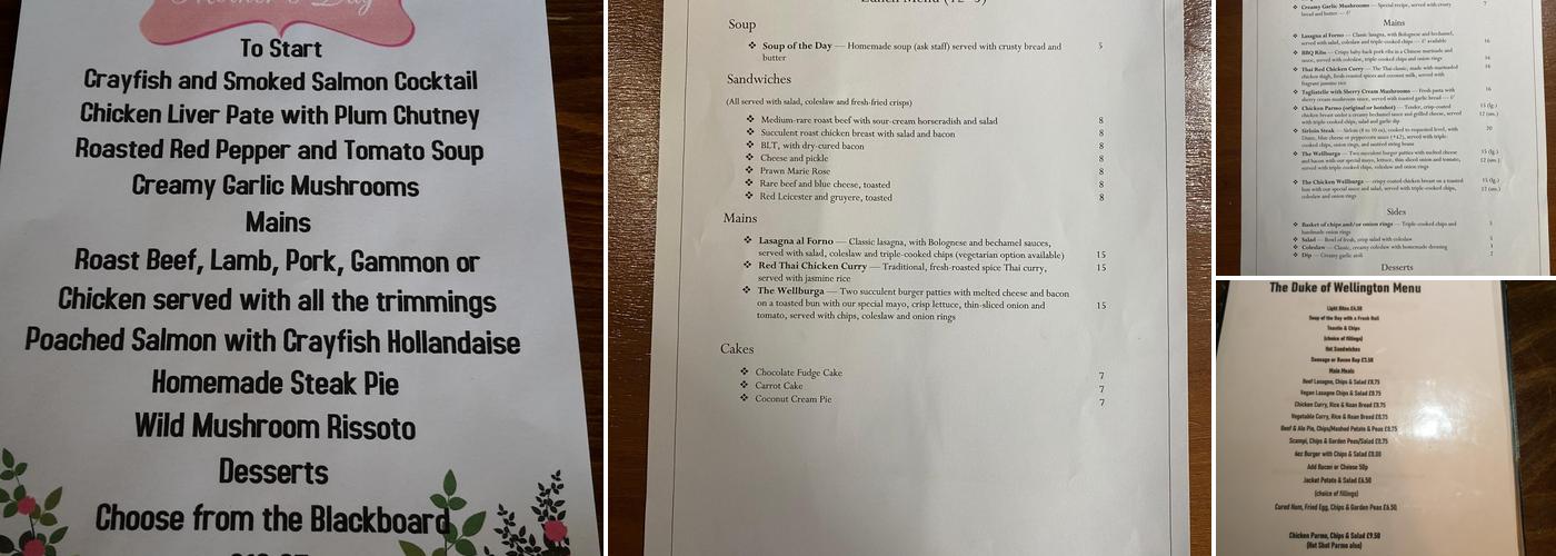 The Duke Of Wellington & The Courtyard Rooms Menu